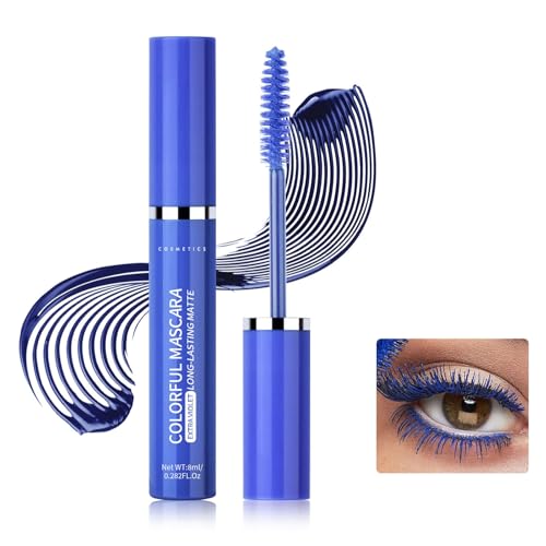 Colored Mascara,6 Colors Waterproof Mascara Long lasting Charming Voluminous Mascara,Volumizing, Lengthening, Defining, Multiplying, Smudge-Proof Formula,Curl Eye Makeup (Blue, one size) -
