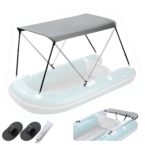 Bimini Top for Inflatable Boat (Width 3.3-4.6 ft) with Mounting Hardware,2 Bow Sun Shade Canopy Accessories with Storage Boots 63" Lx39-55" Wx43.3“H (Inflatable Boat Bimini top Sets) -