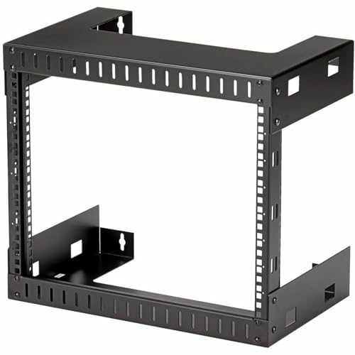 StarTech.com 2-Post 8U Heavy-Duty Wall-Mount Network Rack, 19" Open Frame Server Rack, 12" Deep, Wall Mount Data Rack for IT / AV / Patch Panel / Computer Equipment, TAA (RK812WALLO) -