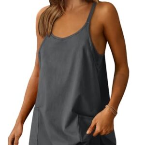 ANRABESS Women Athletic Dress Summer Tennis Workout Active Sports Mini Romper Dress Built in Shorts Travel Vacation Clothes Gray Large -