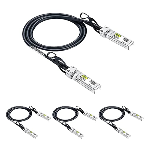 10Gtek SFP+ DAC Twinax Cable, 10G SFP+ to SFP+ Direct Attach Copper Patch Passive Cable for Cisco SFP-H10GB-CU1M, Meraki MA-CBL-TA-1M, Ubiquiti UniF, D-Link, Fortinet, 1-Meter(3.3ft), 4-Pack -