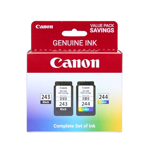 Canon PG-243 / CL-244 Genuine Ink Value Pack (2 Cartridges), Compatible with iP2820, MX492, MG2420/2520/2920/2922/2924/3020/2522/2525, TS3120/302/302a/202/4520/3320 -