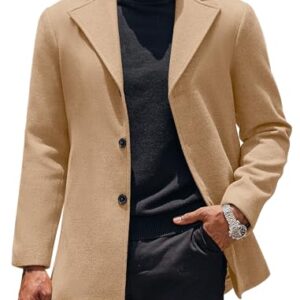 COOFANDY Mens Coat Single Breasted Notched Lapel Wool Blend Coat Winter Overcoat With Pockets -