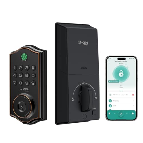 Ghome Smart Deadbolt Lock for Front Door – Fingerprint, APP, Keypad & Key Entry, Auto-Lock, Easy Install | Keyless Entry Security for Home/Apartment/Hotel/Garage (Black) -