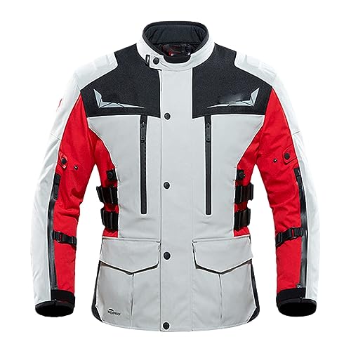 Men's Motocross Jacket Removable Insulated Lining Waterproof Motorcycle Riding Jacket D201-Red-Jacket 3XL -