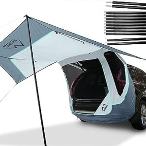 Poles Included SUV Tailgate Tent with Three Sides Awning Shade & Transmittance Mosquito Net, Hatchback Camping Sunproof Car Tent, Universal SUV Windproof Car Camping Gear Tent Outdoor Travel. -