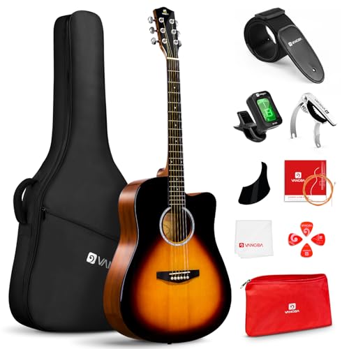 Vangoa Acoustic Guitar Bundle for Beginner Adult Student 41 Inch Full Size Cutaway Acoustic Guitar Kit Sunburst Dreadnought Acustica Guitarra for Teens Starters -