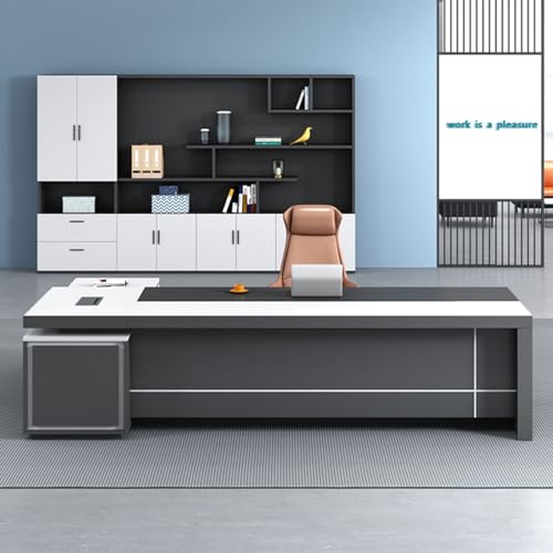 LSIGHTUS 79" L-Shaped White Executive Office Desk Computer Desk with Lateral Cabinet Writing Study Table Business Furniture Set for CEO Boss -