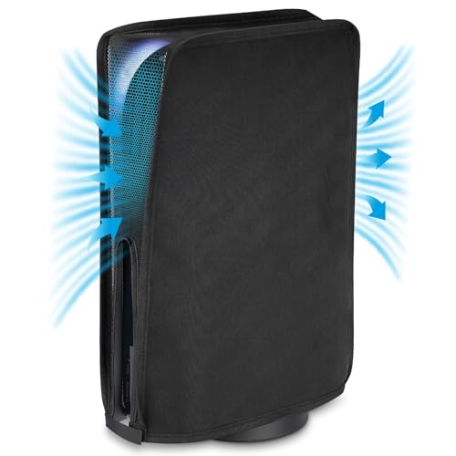 PlayVital Nylon Mesh Dust Cover for ps5, Soft Neat Lining Dust Guard for ps5 Console, Anti Scratch Breathable Cover Sleeve for ps5 Console Digital Edition & Disc Edition - Black -