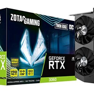 ZOTAC Gaming GeForce RTX 3060 Twin Edge OC 12GB GDDR6 192-bit 15 Gbps PCIE 4.0 Graphics Card, IceStorm 2.0 Cooling, Active Fan Control, Freeze Fan Stop ZT-A30600H-10M -