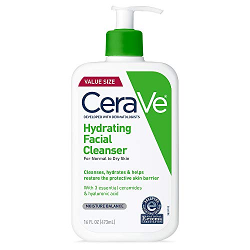 CeraVe Hydrating Facial Cleanser, Moisturizing Face Wash For Dry Skin, Hyaluronic Acid + Ceramides + Glycerin, Hydrating Cleanser For Normal To Dry Skin, National Eczema Association Certified -