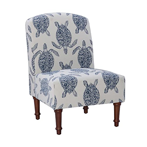 Powell Company Powell Markay Accent Chair, 25"W x 18.75"D x 35H, Ivory with Blue Sea Turtle Pattern, Traditional, Coastal, Upholstered, Armless, 275 lbs Max Weight, Indoor Use -