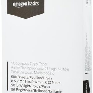 Amazon Basics Multipurpose Copy Printer Paper, 20 Pound, White, 96 Brightness, 8.5 x 11 Inch, 1 Ream , 500 Sheets Total -