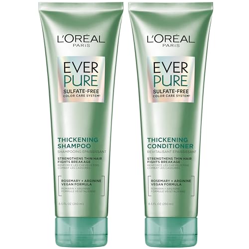 L'Oreal Paris Thickening Sulfate Free Shampoo and Conditioner, Thickens + Strengthens Thin, Fragile Hair, EverPure, 1 Hair Care Kit -