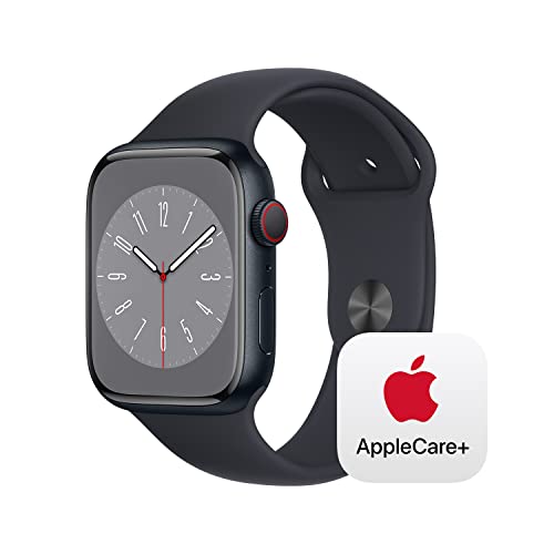 Apple Watch Series 8 [GPS + Cellular 45mm] Smart Watch w/ Midnight Aluminum Case with Midnight Sport Band - M/L with AppleCare+ (2 Years) -