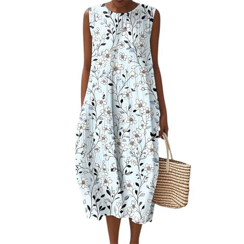 AMXYFBK Sundresses for Women 2025 Fashion Sleeless Club Dresses Lady Long Summer Print Dress for Ladies Comfort Loose Grey M Women's Clothing -