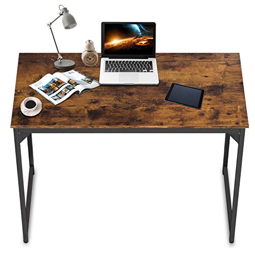HCB Computer Desk 39inch Home Office Desk Writing Study Table Modern Simple Style PC Desk with Black Metal Frame(Brown),39x20x29inch -