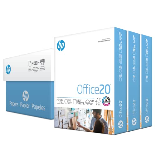 HP Printer Paper | 8.5 x 11 Paper | Office 20 lb | 3 Ream Case - 1500 Sheets | 92 Bright | Made in USA - FSC Certified | 112090C, White -