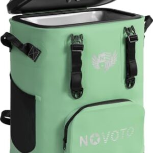 Novoto Magnetic Backpack Cooler 30 Can, Zipperless Soft Sided Cooler Bag for Men & Women, Insulated Portable Ice Chest Box for Tailgating, Beach, Lunch, Picnic, Kayak (Mint Green) -