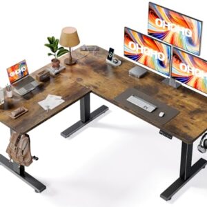 OHOHOLIVE L-Shaped Standing Desk - 63 x 55 Inch Adjustable Corner Standing Desk with Charging Station - L Shape Sit Stand Table with Memory Controller, Splice Board for Home Office -