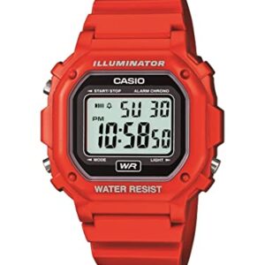 Casio F108WH Series | Watches for Men | Digital Watch | Red | 1/100 SEC Stopwatch | 24H Countdown Timer | 50M WR | LED Backlight | Daily Alarm | Calendar | World Time | 12/24 Hr Format | 7 Yr Batt -