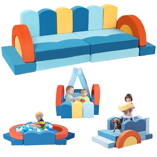 Erament 22Pcs Modular Kids Play Couch for Toddler - Kids Sofa Bed for Playroom, Convertible Furniture Ocean Theme Modular Sofa Building Fort for Inspiring Creativity -