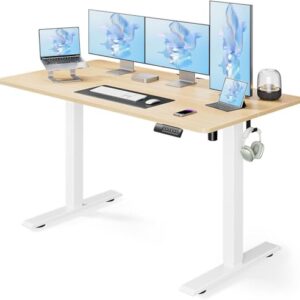 Marsail Electric Standing Desk, Adjustable Height Stand up Desk, 55 x 24 Inches Sit Stand Home Office Desk, Computer Desk, Maple -