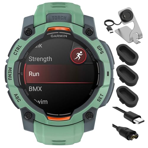 Garmin 010-02936-01 Instinct 3-45 mm Outdoor GPS Smartwatch AMOLED Neo Tropic with Neo Tropic Band Bundle with Charging Dock, Silicone Dust Cover 3 Pack and USB Type C Charging and Sync Cable -