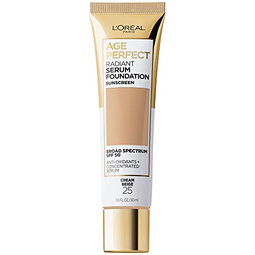 L'Oreal Paris Age Perfect Radiant Serum Foundation with SPF 50, Cream Beige, 1 Ounce -