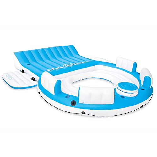 Intex 56299EP 145 x 125 x 20 Inch Splash N Chill Inflatable Lake and Pool Relaxation Island Lounger Seat for up to 7 Adults, Blue and White -