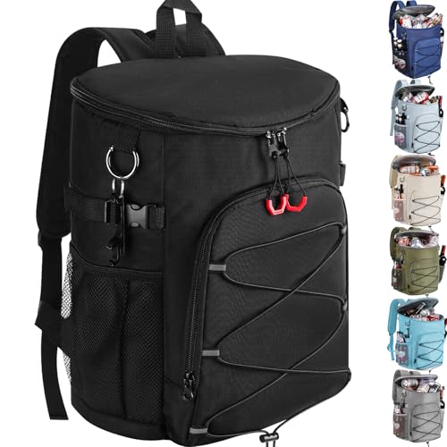 Karamagic Cooler Backpack 30 Cans,Portable Backpack Coolers Insulated Leak Proof,Made with Water-Resistant 900D Oxford Lightweight Cooler Bag for 12h Hot/Cold Retention (Black(900D)) -