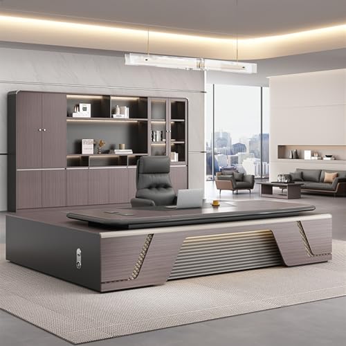 HONGYISHI Brown L Shaped Wood Executive Office Desk, Computer Desk with File Drawers Study Writing Table Business Furniture Set for CEO Boss -