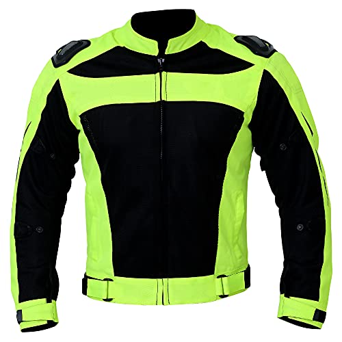 G4 VISION Motorcycle Jacket Riding Air Motorbike Jacket Biker Mesh CE Armored Breathable (XX-Large, Fluorescent Green) -