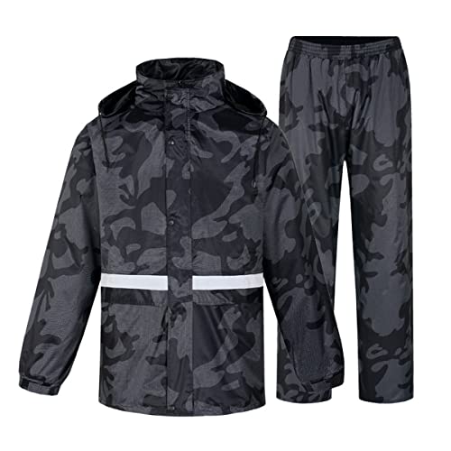 scosao Motorcycle Rain Suits for Men Waterproof Anti-Storm Riding Rain Gear Reflective Breathable Rain Coats Jackets & Pants,Black,3XL -