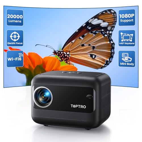 [Electric Focus/Mini Body]Mini Projector with WiFi 6 and Bluetooth 5.2, 2025 Upgrade TOPTRO TR25 Portable Projector, 1080P FHD, ±40° Electric Keystone Correction, Movie Projector for iOS/Android/PS5 -