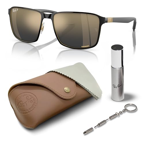 RAY-BAN RB3721CH Chromance Square Shape Sunglasses with Official Eyewear Care Kit Bundle -
