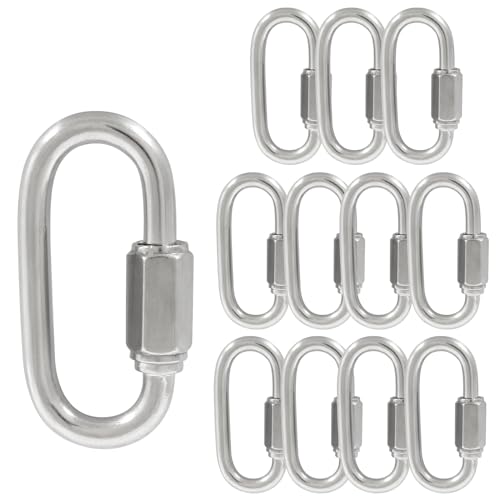 Qjaiune 12Pcs Quick Links 1/4 Inch 304 Stainless Steel D Shape Locking Quick Connector, M6 Quick Link Chain Heavy Duty Durable Chain Connector - 873lbs Capacity -