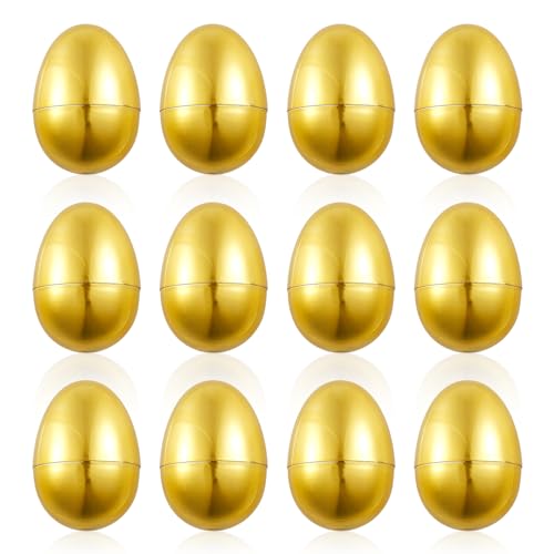 PEUTIER 12pcs Golden Easter Eggs, Fillable Easter Eggs Plastic Easter Eggs Empty Easter Egg Hunt Games Party Favor Fillers Basket Stuffers Crafts for Easter Party Company Activities -