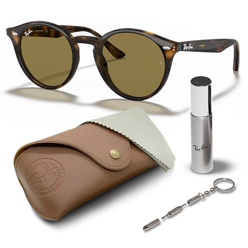 Ray-Ban RB2180 Round Shape Sunglasses With Eyewear Kit Bundle - High Bridge Fit - Ideal Formal and Casual Wear Retro Sunglasses -