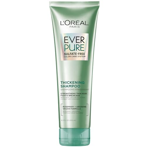 L'Oreal Paris Thickening Sulfate Free Shampoo, Thickens + Strengthens Thin, Fragile Hair, Hair Care with Rosemary Leaf, EverPure, 8.5 Fl Oz (Packaging May Vary) -
