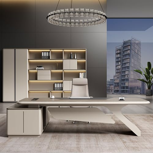 LSIGHTUS 79" L-Shaped Brown Executive Office Desk Computer Desk with File Cabinet Study Writing Table Business Furniture Set for CEO Boss -