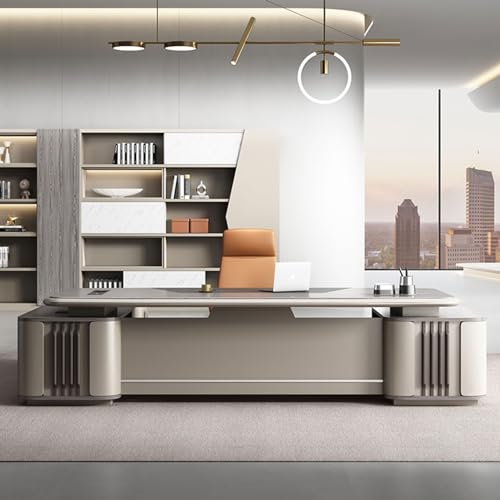 LSIGHTUS 79" Grey L-Shaped Executive Office Desk Computer Desk with File Drawers Study Gaming Business Furniture Set for Home Office -