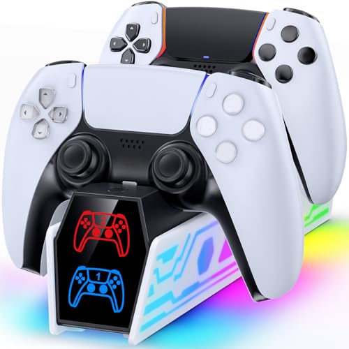 PS5 Controller Charger, PS5 Charging Dock for Original & Edge with LED & RGB Lighting Mode,Fast Controller Charging Station Stand for PlayStation Vita Games -