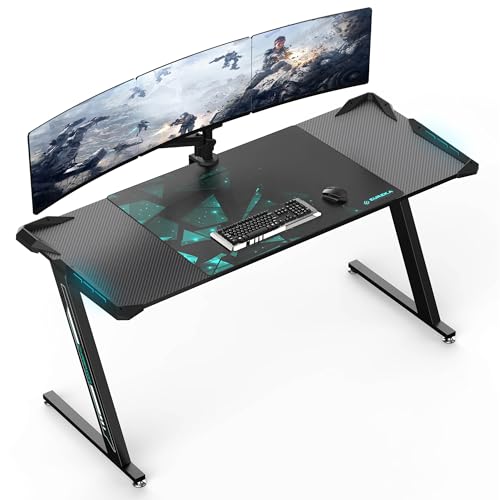 EUREKA ERGONOMIC Z-Shaped Gaming Desk 60-inch, RGB LED Computer Desk with Built-in Mouse Pad, Ergonomic PC Gaming Table, Sturdy Black Metal Frame, Large Workstation for Home Office -