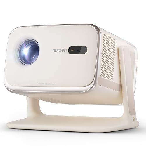 Aurzen BOOM mini Google TV 4K Supported Smart Projector with WiFi and Bluetooth, Outdoor & Home Movie Projector with 20W Speakers DoIby Audio, Real-Time Focus & Keystone, 500 ANSI Lumens, Off-white -