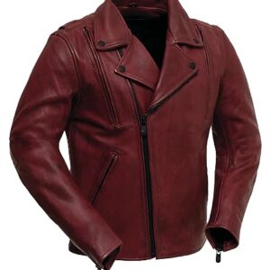 First Mfg Co - Night Rider - Men's Motorcycle Biker Riding Oxblood Leather Jacket - 4X Large - Action Back Armor Pockets Gussets Grommets Vented -