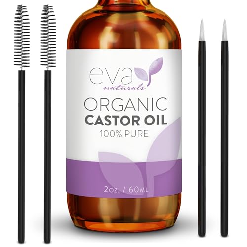 Eva Naturals Castor Oil (2oz) - Promotes Hair, Lash and Brow Growth, Diminishes Wrinkles and Anti-Aging - 100% Pure and Organic for Hair Treatment -