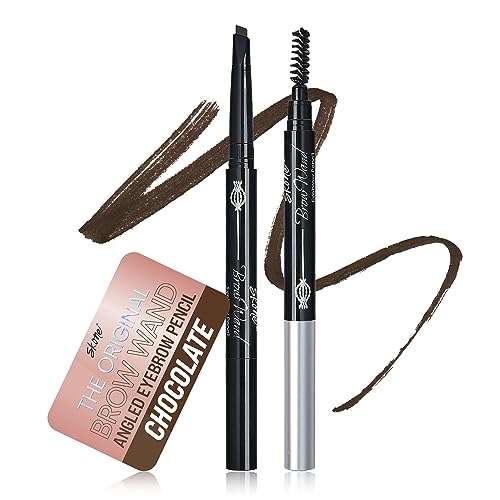 Skone Cosmetics The Original Brow Wand Eyebrow Pencil with Brush - Dual-Sided Retractable Waterproof Long-Lasting Brown Eye Brow Pencils for Women with Sleek Eyebrows - Chocolate for Brunettes -