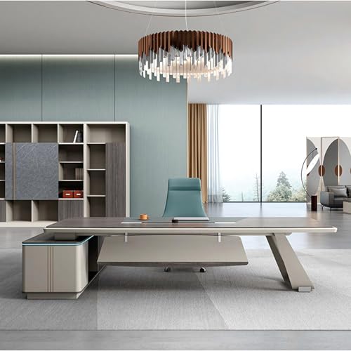 HONGYISHI L Shaped Wood Executive Office Desk, Computer Desk with File Drawers Writing Study Table Business Furniture Set for CEO Boss -