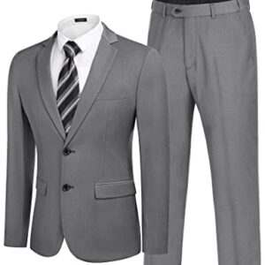 COOFANDY Men's 2 Piece Suits Slim Fit 2 Button Dress Suits Tuxedo Jacket Blazer Suit for Wedding Dinner Prom Grey -